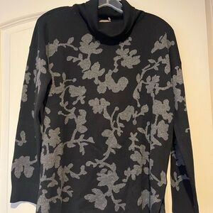 Lilla P Floral Pattern Black and Gray Women's Sweater